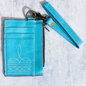 Turquoise Wristlet Card Holder Wallet w/ Zipper Coin Pocket & Key Ring